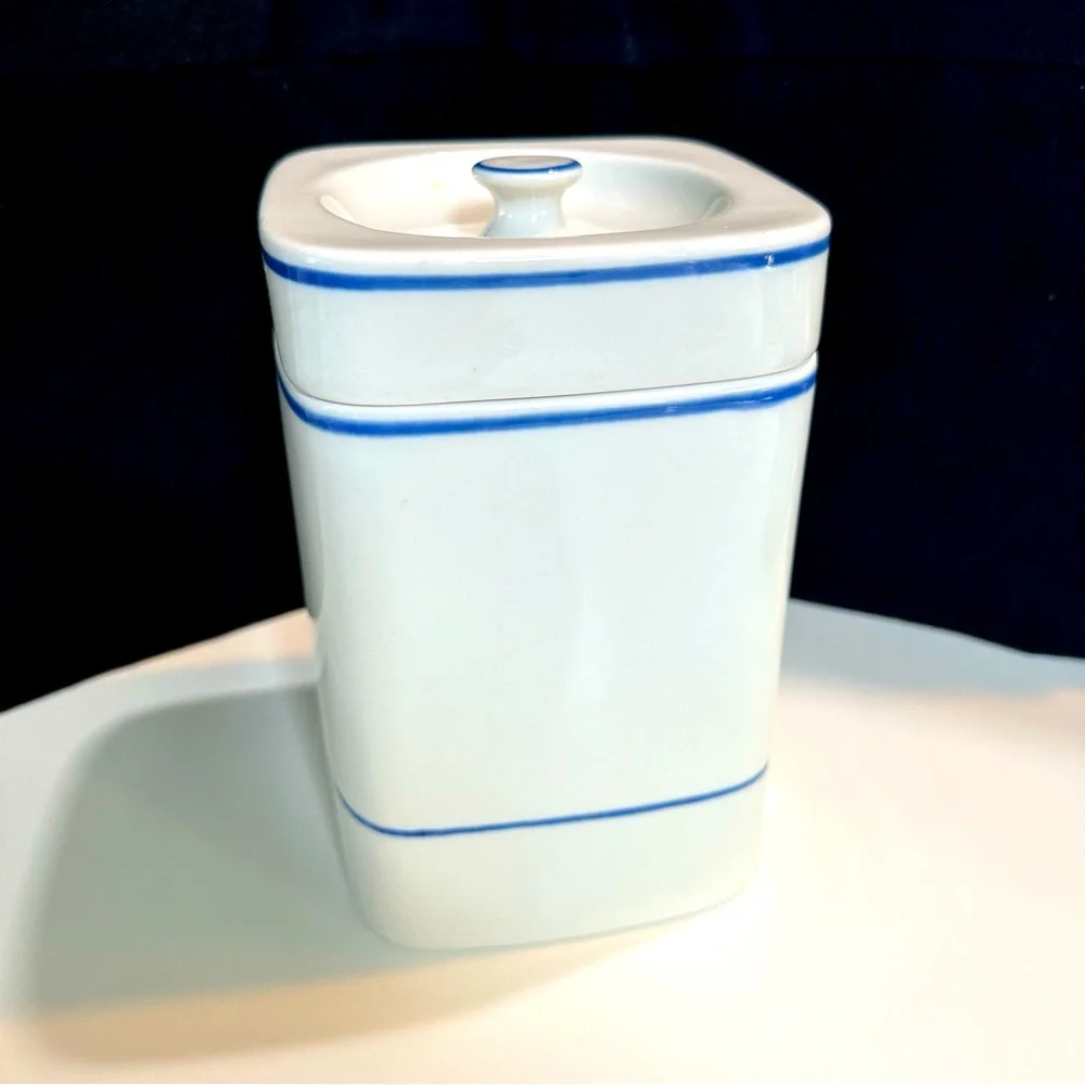 Vintage Viana do Castelo Blue Striped Small Canister-8” Tall —Williams Sonoma